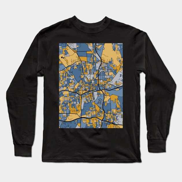 Winston-Salem Map Pattern in Blue & Gold Long Sleeve T-Shirt by PatternMaps